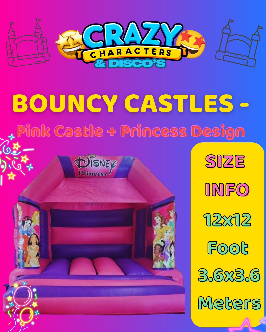 Pink Castle + Princess Design - 12x12 Foot / 3.6x3.6 Meters